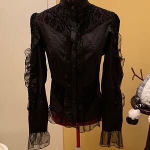 Clocolor Chic Black Ruffled Women's Blouse very Detailed with lace up back